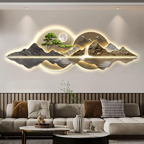 3D Wall Sculptures Painting Hanging Led Wall Hanging Art Decorations Light, Modern Oriental Decor Traditional Chinese Welcoming Pine Wall Hanging Decorations