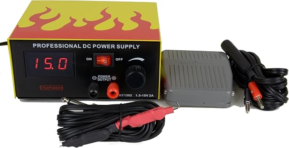 Tekpower TP1502, DC Power Supply with Control Pedal for Tattoo, gaming and Lab