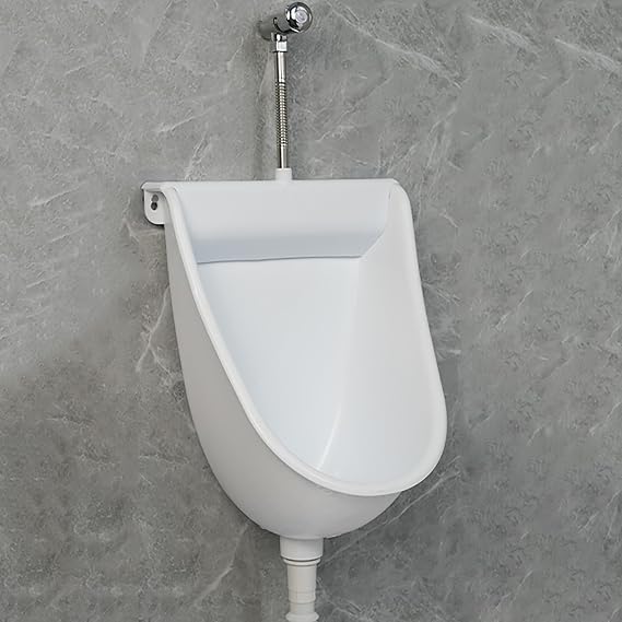 Mens Urinals for Seniors, Plastic Urinals for Men, Wall-Mounted Urinal, Garage Urinal, with Drain Pipe and Flush Valve(White)