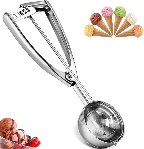 Stainless Steel Ice Cream Scoop with Trigger, 6.3cm Large Cookie Scoop for Ice Cream, Cookie Dough, Melon Baller, Potato Scoop for Meatballs, Mashed Potatoes, and Muffins - 304 Stainless Steel