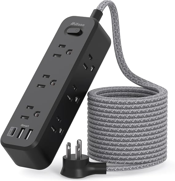 Mifaso Extension Cord, Surge Protector Power Strip, Long Power Strip with 9 Outlets 3 USB Ports, Extension Cord with Multiple Outlets, USB Power Strip for Dorm Room Essentials, College(5FT,Black)