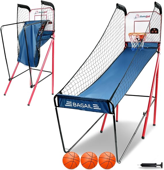 BAGAIL Basketball Arcade Game, Electronic Basketball Shooting Game, Arcade Sounds, Foldable Frame, 3 Balls, Inflation Pump, Ideal Indoor Sport Games - Single Shot