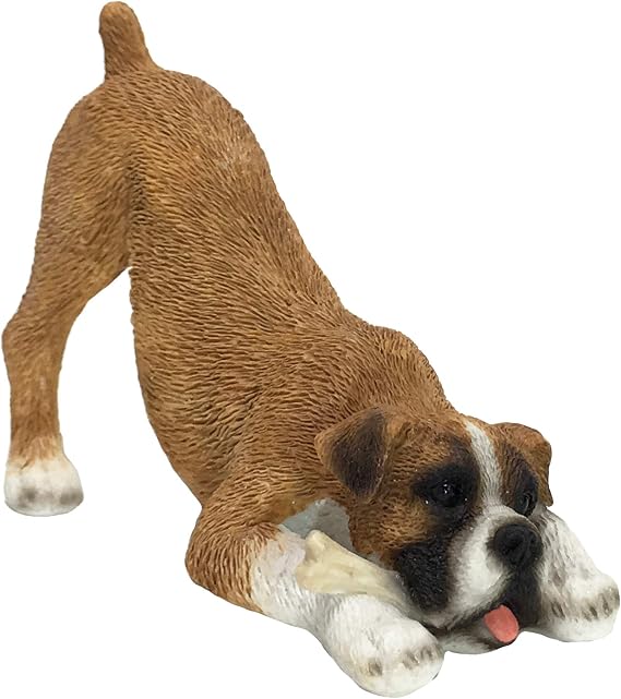 Sandicast Small Size Fawn Boxer Sculpture, Crouching