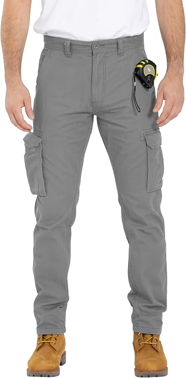 Mens Cargo Pant 100% Cotton Slim-Fit Relaxed Tactical Hiking Heavy Duty Workwear 6 Pockets Outdoor Cargo Works Pants 32W-44W