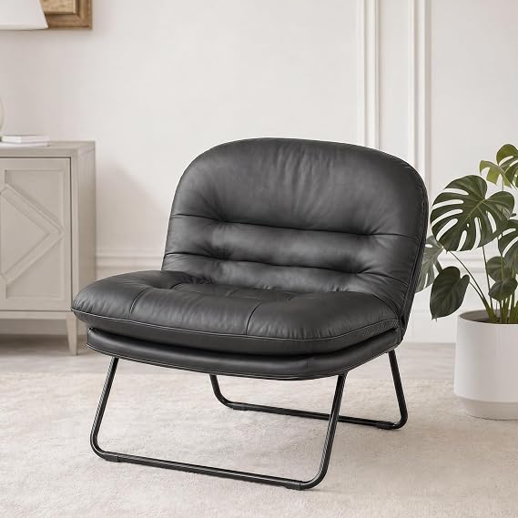 DUMOS Comfy Saucer Chair, Small Foldable Floor Chair, PU Leather