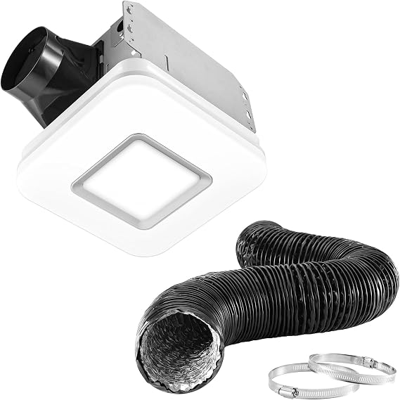 OREiN Bathroom Exhaust Fan with Light, 100 CFM 25W Bath Fan with Light, 3000K/4000K/5000K Selectable & Nightlight, Includes 8FT Flexible Duct Hose, 1.5 Sones, for Bathroom, Laundry Room