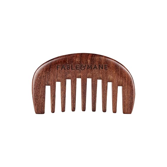 Fable & Mane Scalp Massager Comb, Wide-toothed, 100% Natural Ebony Wood, Detangles Strands and Gently Massages the Scalp