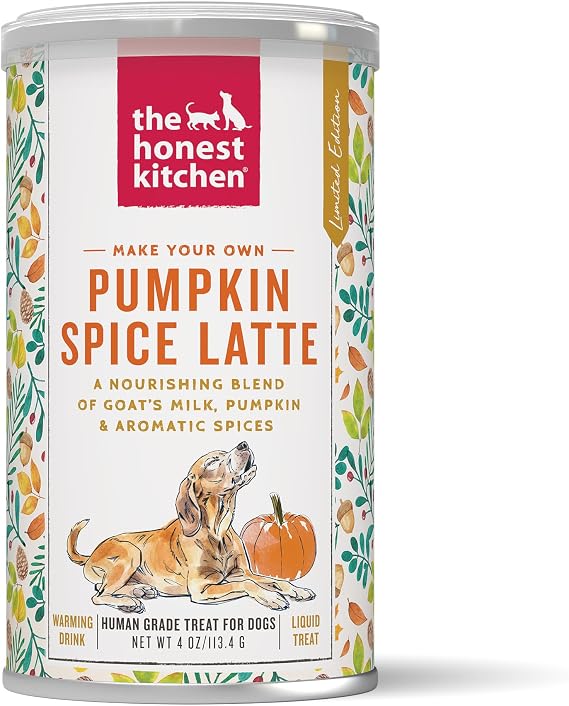 The Honest Kitchen Pumpkin Spice Latte for Dogs & Puppies, Human Grade Goats Milk Powder with Pumpkin, Cinnamon & Ginger, Daily Hydration Meal Topper & Digestive Support, 4 oz Canister