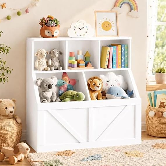 Kids Bookshelf and Toy Storage, Kids Toy Storage Organizer, White