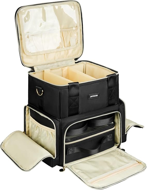 Extra Large Makeup Bag with 3 Removable Cosmetic Cases, Double-Layer Travel Makeup Organiser with Adjustable Dividers, Waterproof Toiletry Case for Women – Black