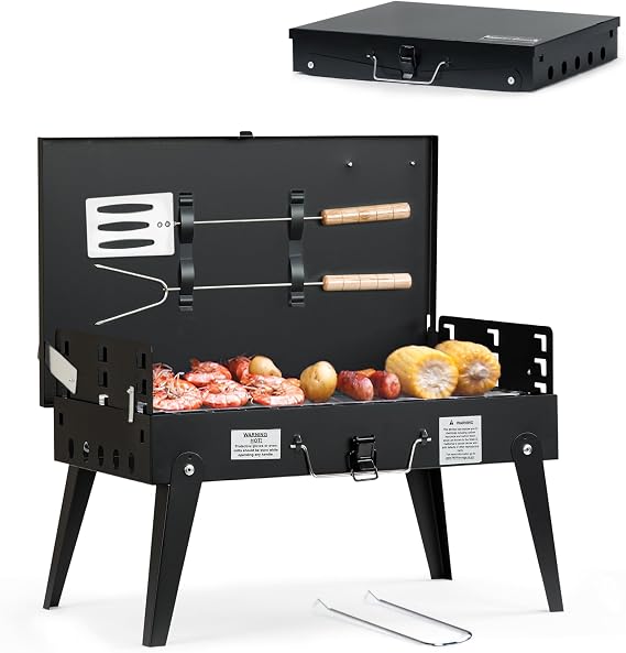 MASTER COOK Portable Charcoal Grill, Foldable BBQ Grill Kit Easy to Carry, 160 SQIN Cooking Area Mini Tabletop Grill for Outdoor Camping, Patio and Picnic, 17.1*10.8*2.5