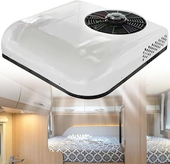 Electric Roof Air Conditioner for Motorhome, 12v/24v Parking Air Conditioner for Minivans, Rv Air Conditioner for Leisure Vehicle Bus Truck,White-12V