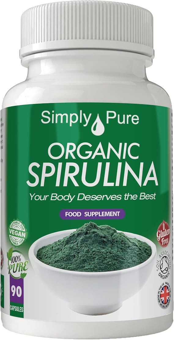Organic Spirulina for Nutritional & Gut Health | Vegan Source of Protein & Iron | 100% Pure Soil Association Certified | 500mg Capsules x 90 | Gluten Free | GM Free | Vegan