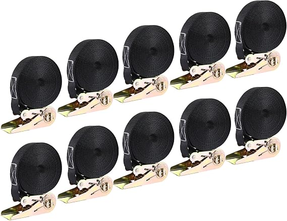 LIFERUN 10-Pack 1 in x 20 ft Endless Ratchet Straps, 1760 lb, Black