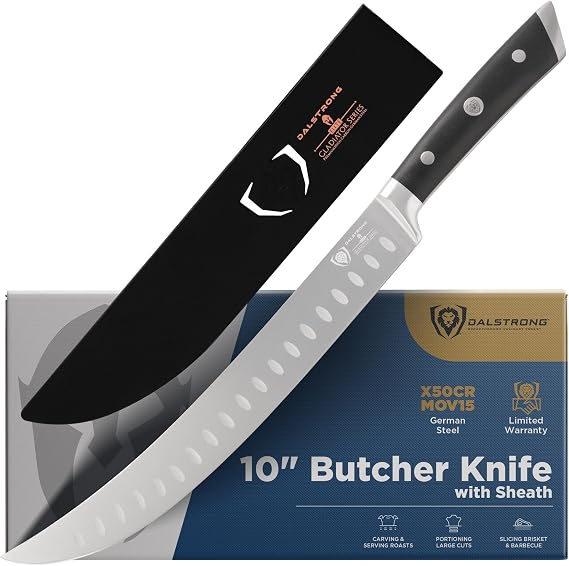 Dalstrong 10" Butcher & Carving Knife Forged German HC Steel, 56+ HRC For Large Primal Butchering, Holiday Roast Carving & BBQ Brisket Full-Tang G10, Sheath, Gladiator ELITE, customer support