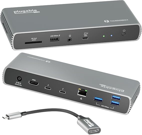 Plugable Thunderbolt 4 Docking Station | TAA-Compliant Dual Monitor Laptop Dock for Mac & Windows | 3x Thunderbolt Ports, USB-C to HDMI Adapter, 100W PD, 2.5GbE, 4x USB-A 10Gbps (Replaced by TBT4-UDZ)