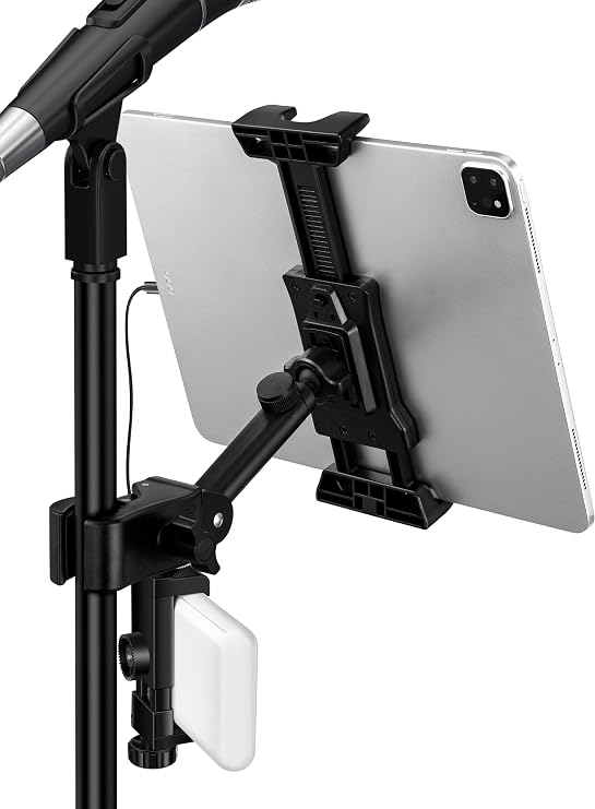 Tablet Holder for Microphone Stand with Power Bank Clip, iPad Music Stand