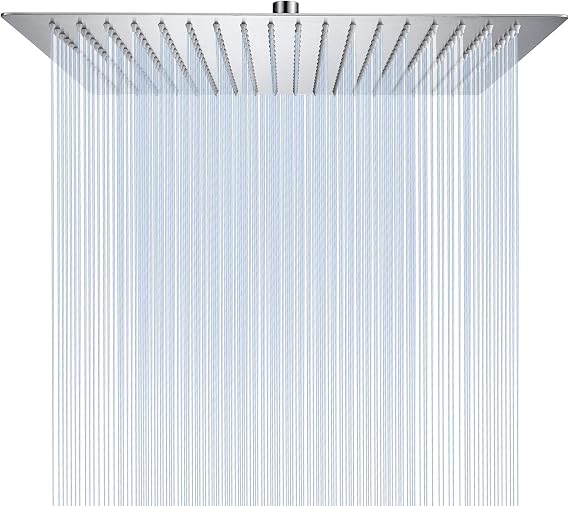 16 Inch Square Rain Shower Head | 304 Stainless Steel, 324 Jets, Ultra Thin High Pressure Bathroom Rainfall Showerhead, Brushed Nickel