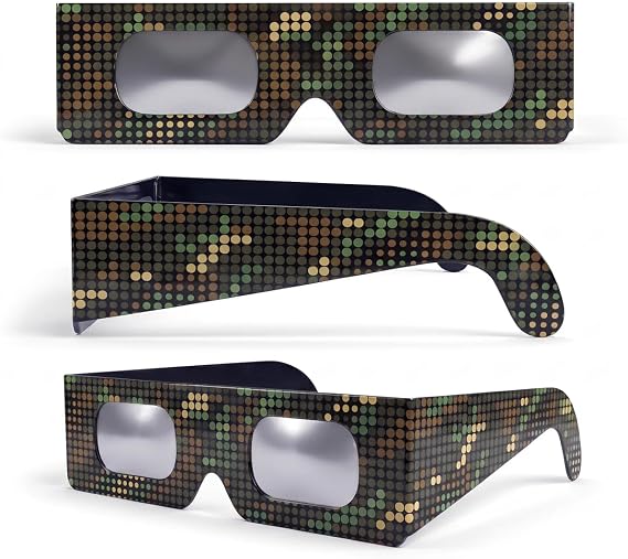 Solar Eclipse Glasses 2 Pack, 45mm Frame Height, Fits Over Optical Glasses, EN ISO 12312-2:2015 Tested, CE Marked for Safe Direct Sun Viewing – Digital Camo