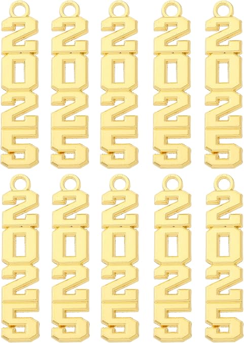 10 PCS 2025 Graduation Year Charm Gold Silver Bling Charm Zinc Alloy Signet Year Pendant