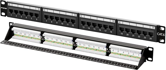 FGB 24-Port Cat6 Patch Panel, RJ45 Ethernet Patch Panel, 1U