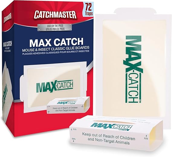Catchmaster Max-Catch Mouse & Insect Glue Trap 72pk, Mouse Traps Indoor for Home, Sticky Pest Control Adhesive Tray for Catching Bugs, Bulk Classic Glue Boards