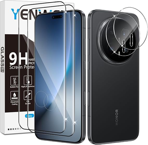Screen Protector for Honor Magic 8 Pro 5G, 2 Pack of Tempered Glass with 2 Camera Protection for Honor Magic8 Pro, 9H Hardness Protective Glass Mobile Phone Film HD Clear
