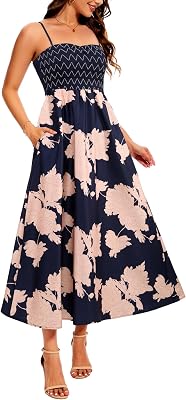 BeryLove Women Summer Floral Maxi Dress Casual Spaghetti Strap Beach Sun Dresses
