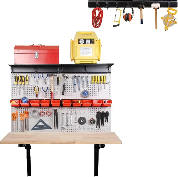 Ultrawall Garage Storage Pegboard and 48" Wall Mounted Workbench for Workshop, Garage, Office, Home