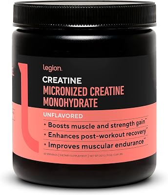 LEGION Micronized Creatine Monohydrate Supplement - Clean Creatine Powder for Muscle Gain & Post Workout Recovery - Micronized Creatine Supplement for Maximum Absorption 60 Servings, Unflavored