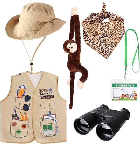 Kyson Kids Zookeeper Costume 6Pcs Safari Explorer Accessories for Halloween Jungle Safari Wild Animal Themed Party Carrer Day