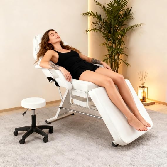 71''W Facial Beds for Esthetician, 881LBS Spa Bed Massage Table with Hydraulic Stool, Tattoo Chair 3-Section Adjustable Table with Detachable Armrests for Salon Table, Lash Chair, Beauty