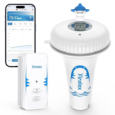 2.4G WiFi Pool Thermometer Wireless with App Remote, Easy Read Smart Thermometer Floating | Digital -40~158F Water Temperature Monitor IPX7 | Funny Shark for Swimming Pool, Hot Tub, Spa