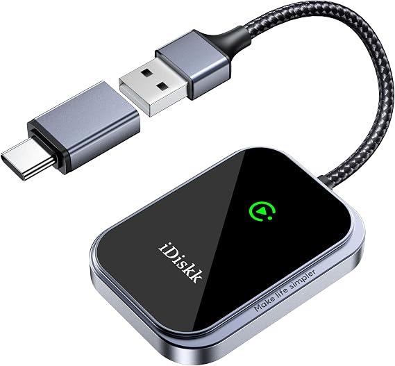 iDiskk Wireless CarPlay Adapter for iPhone No Latency with USB C Adapter