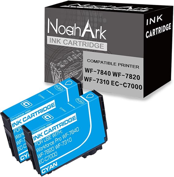 NoahArk 2 Packs Remanufactured Ink Cartridges Compatible for 812 812XL T812 T812XL High Yield Ink for Epson Workforce Pro WF-7310 WF-7820 WF-7840 EC-C7000(A3) Printer (2 Cyan)