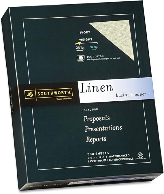 Southworth 564C 25% Cotton Linen Business Paper Ivory 24 lbs. 8-1/2 x 11 500/Box FSC