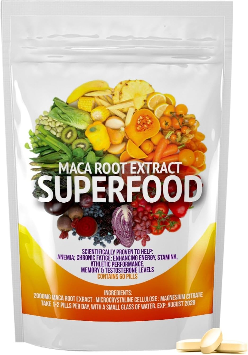 High Strength Maca Root Extract Pills for Men & Women | Natural Energy, Stamina & Performance Support | Vegan & Halal | 2000mg Per Serving | 60 Tablets | UK Made | Protein Superfood Tablets