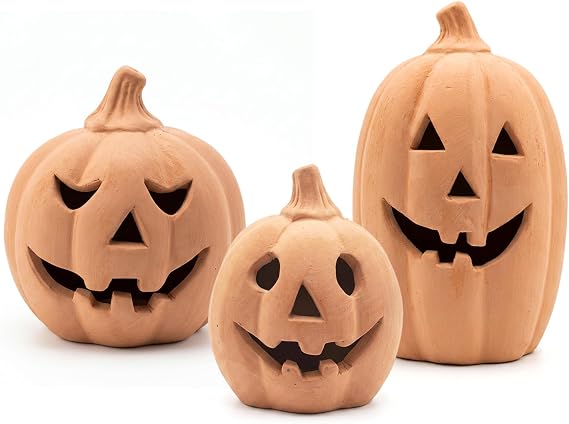 Mini Terracotta Pumpkin Halloween Decor Set of 3, 6 in Max