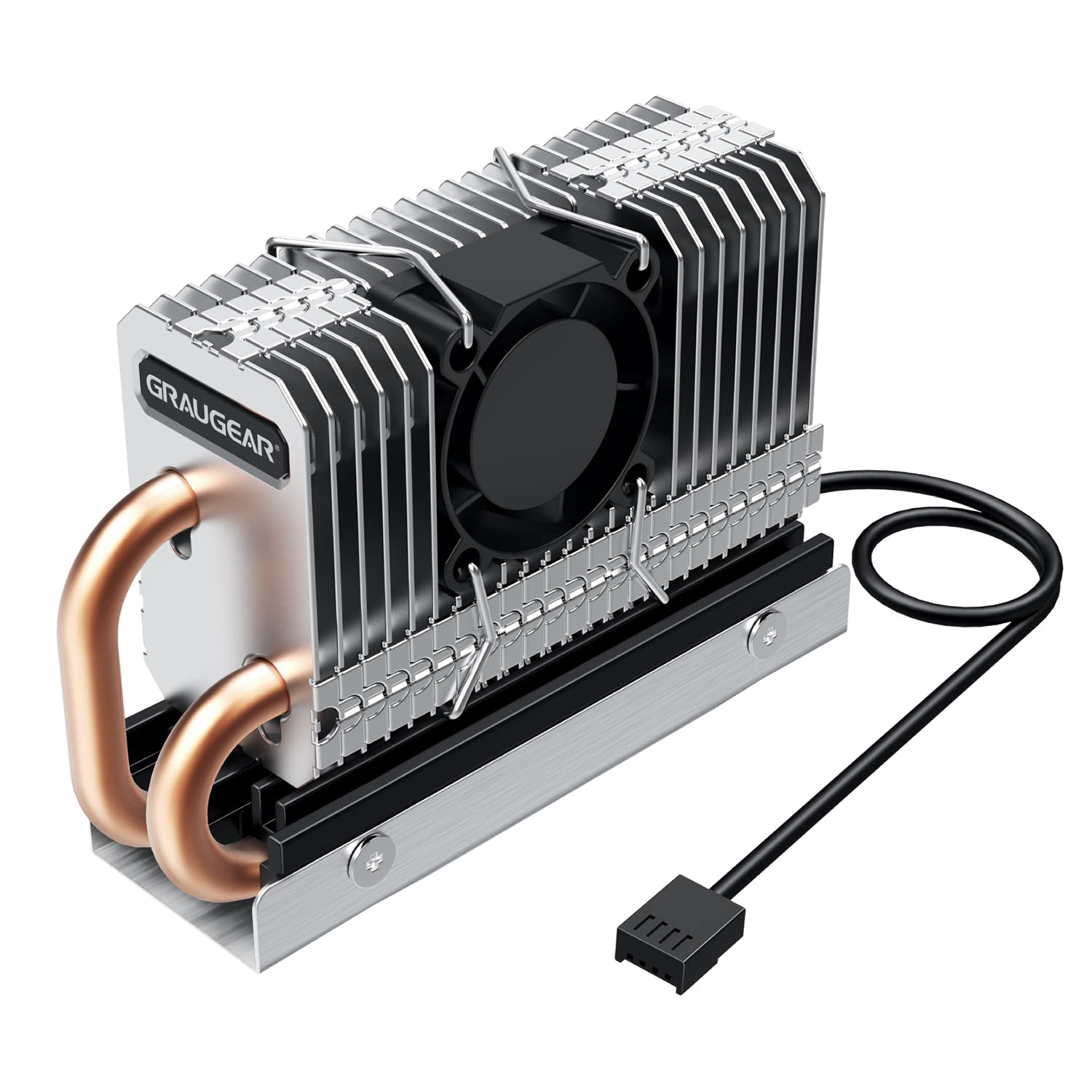 GRAUGEAR M.2 2280 SSD Heatsink Aluminum 25mm High-Speed PWM Fan Two Pure Copper Heat Pipes Multi-Layer Heatsink Deck Thermal Pad Design Provides Strong Cooling for NVME NGFF SATA M.2 SSD G-M2HP04-F
