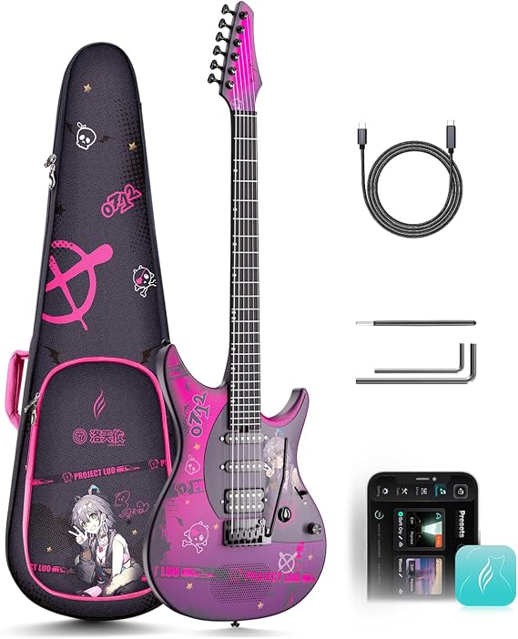 Enya Inspire 39 Inch Smart Electric Guitar Made of Carbon Fibre with 15 W Wireless Speaker 20 Different Sounds Built-in Presets Charging Cable Adjustment Key and Guitar Bag