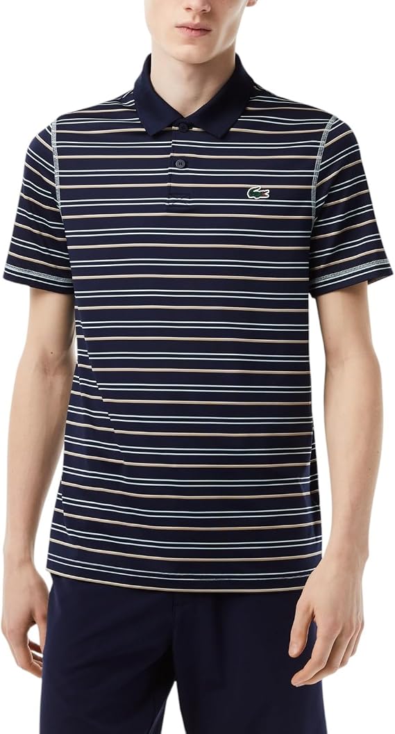 Lacoste Men's Golf Recycled Polyester Stripe Polo Shirt