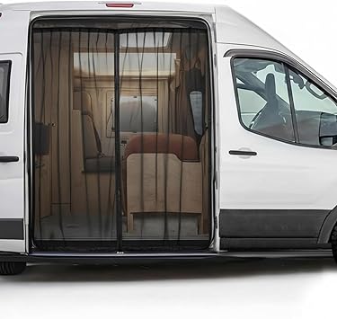 Van Sliding Door Bug Screen for Camping, Magnetic Mosquito Net for Campervan, Breathable Privacy Screen with Zipper Compatible with Sprinter Transit Promaster VansLarge, 83 x 60 Inch,Black
