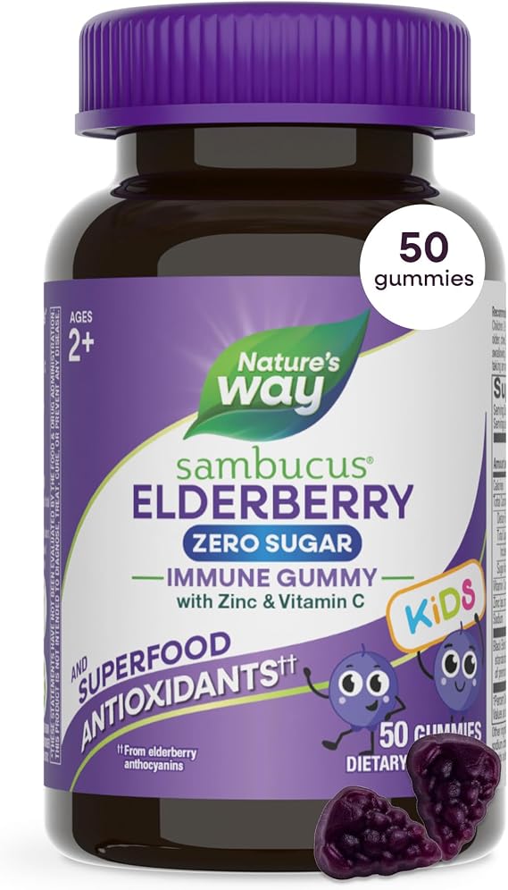 Nature's Way Sambucus Kids Zero Sugar Elderberry Immune Gummies, 50 ct