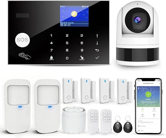 Home Alarm System with Camera WiFi + GSM Alarm System with Phone App Alarm Door/Window Sensor Remote Control for Home Apartment (Pack of 13)