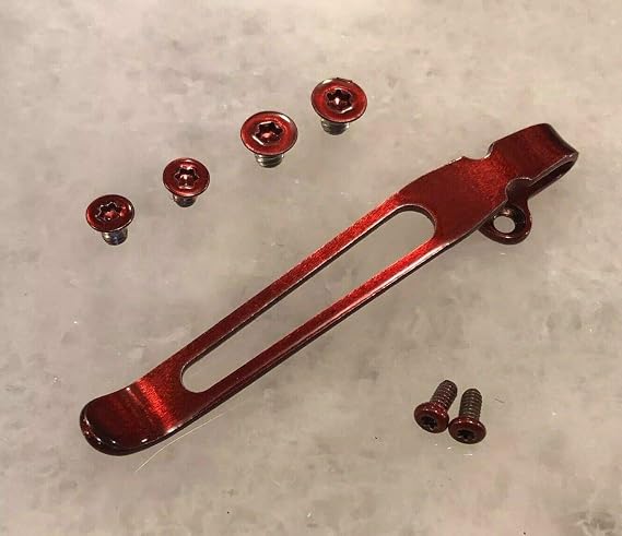Translucent RED Titanium Deep Carry Pocket Clip & Screws Set For Spyderco Para 3