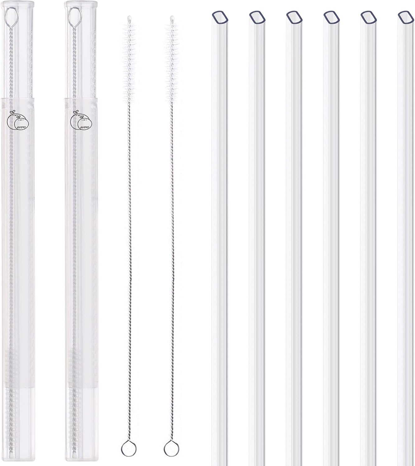 AYOYO 10.5 Inch 6 Pack Clear Acrylic Plastic Replacement Portable Reusable Straws for 16 OZ 20 OZ 30 OZ Stanley, YETI Starbucks Tumblers Coffee Cup With 2 Piece Telescopic Case2 Piece Cleaning Brush