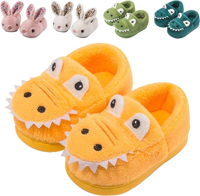 OWIF Kids Toddler Slippers Boys Girls Dinosaur Bunny House Shoes Non Slip Warm Soft Winter Fuzzy Indoor Slipper