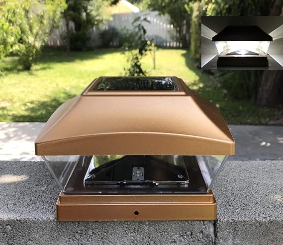 Outdoor Garden Set of 1/2/4/6/8/10/12 Premium Solar Power White/Black/Copper Finish SMD LED 6"X6" Fence Cap Light for 6"x6" PVC/Vinyl and Wood Post (Copper Finish Color, Set of 1 Light)...