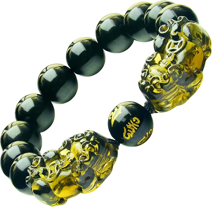 Feng Shui Pixiu Black Obsidian Bracelet for Men Women