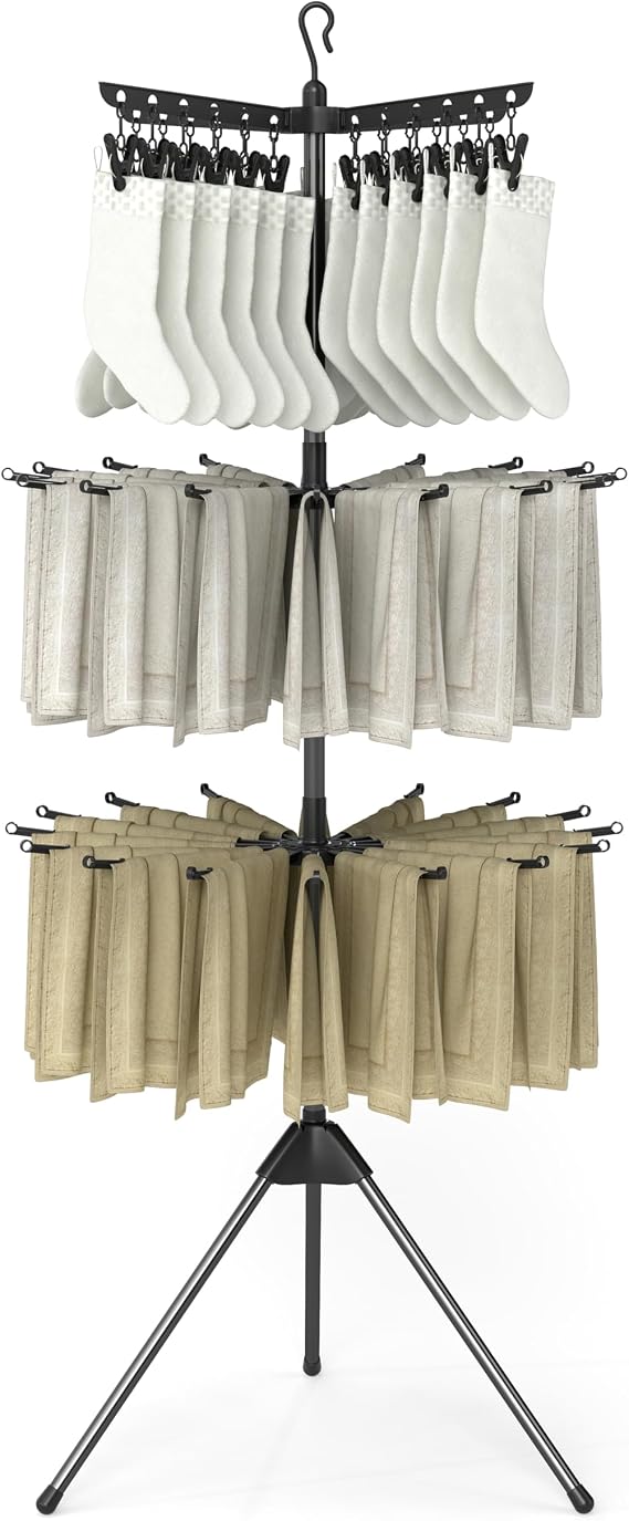 COSTWAY 3-Tier Clothes Drying Rack, 32 Hanging Rods & 24 Clips